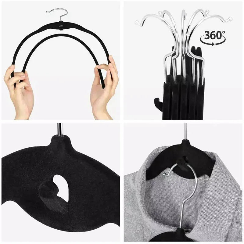 10 Non Slip Black Velvet Clothes Hangers with Stacking Notches