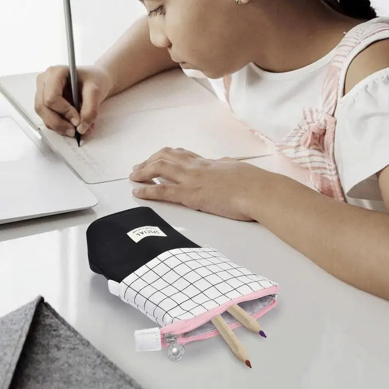 Grid Pattern Retractable Pencil Case