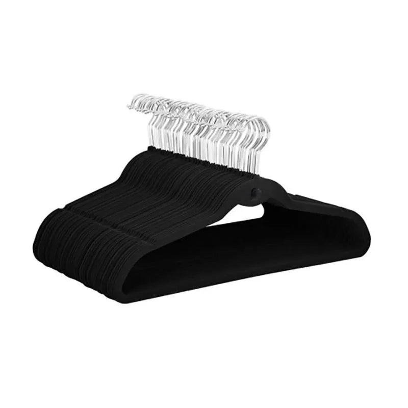 10 Non Slip Black Velvet Clothes Hangers with Stacking Notches