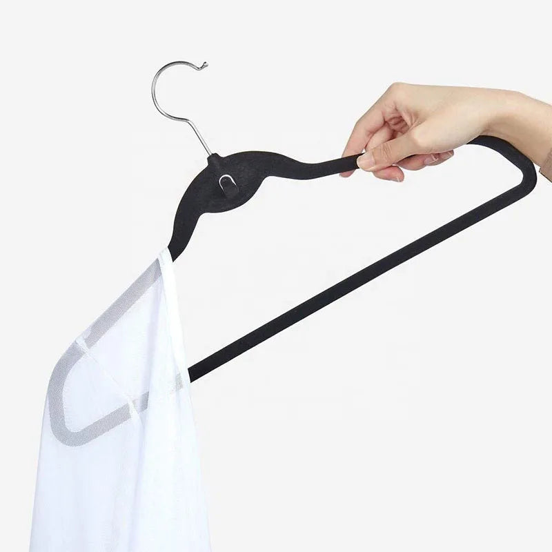 10 Non Slip Black Velvet Clothes Hangers with Stacking Notches